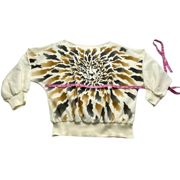 JAMBOREE NY Vintage Blouse Tiger Animal Batwing Sleeves Pullover Ivory 10 3-28 - Picture 4 of 14